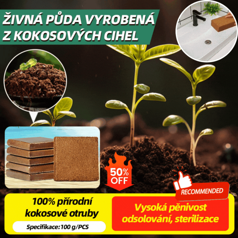 💥【3 položky】🌱🌱 Výživná kokosová cihlová půda