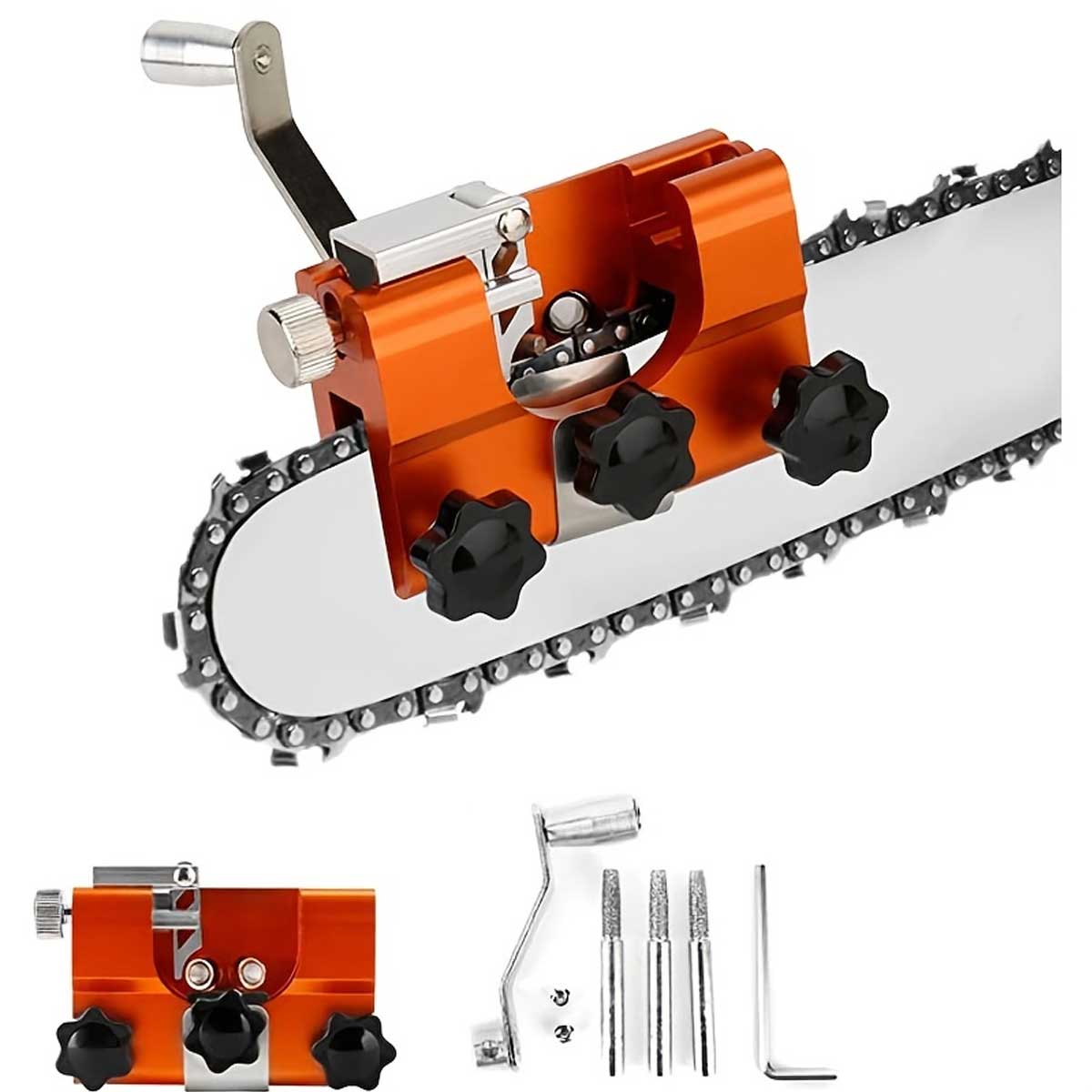 🔥🧰【Koupit 1 a získat 1 zdarma】1 brousek na řetězové pily, 3 diamantové ostřící hlavy 4-5-6 mm, 1 rukojeť