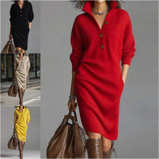 🔥【Kupte 1 a dostanete 1 zdarma】【S-3XL】2025 Nové evropské a americké pletené šaty s límečkem v novém stylu