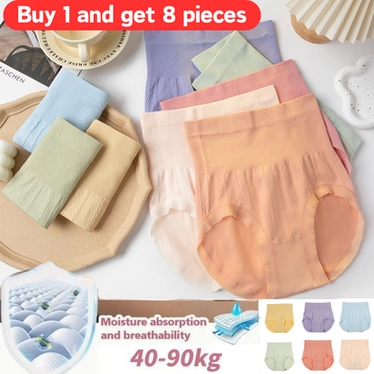 🏆【Balení 8 kusů】🔥【40-100 kg】🔥Poslední den - 50% sleva - Antibakteriální kalhotky s vysokým pasem a regulací bříška